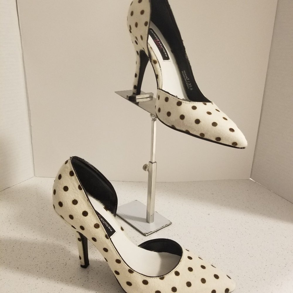 Chinese Laundry polka dot real hair heels